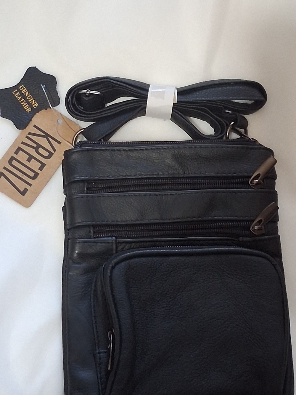 Krediz Black Genuine Leather Crossbody Bag for Men